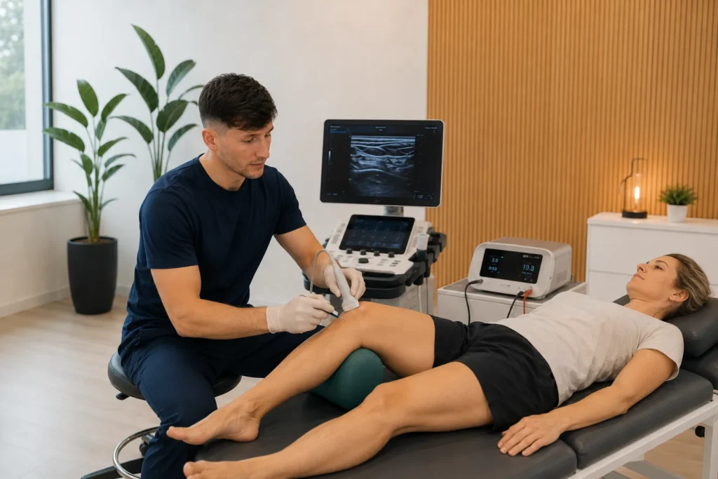 EPI ecoguiada en rodilla durante una sesión de fisioterapia invasiva en Fisioterapia Najarro Zaragoza